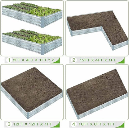 Galvanized Raised Garden Beds 3-Pack (8x4x1ft Each) – Overlapping 4-Inch Panels with Two-Row Screws, Heavy-Duty Metal Planter Box for Vegetables, Herbs, Flowers, Large Garden Kit