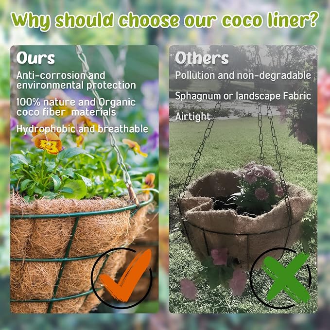 Legigo 6 Pack 10 Inch Hanging Basket Coco Liners Replacement, 100% Natural Round Coconut Coco Fiber Planter Basket Liners for Hanging Basket Flowers/Vegetables