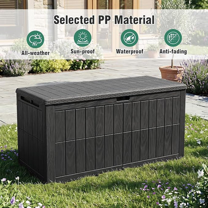 Tangkula 120 Gallon Outdoor Storage Box, Waterproof PP Resin Patio Storage Box with Lockable Lid for Indoor & Outdoor Use, 2-in-1 Rattan Design Deck Box for Cushions, Garden Tools