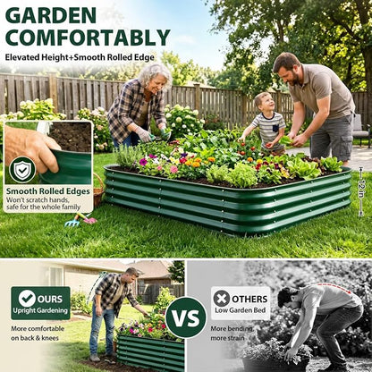 Square Galvanized Raised Garden Bed 4x4 ft – Easy Home Gardening Planter Box for Vegetables & Flowers,Herbs – 12" Heavy Duty Outdoor Gardening Bed with Easy Assembly (Green)