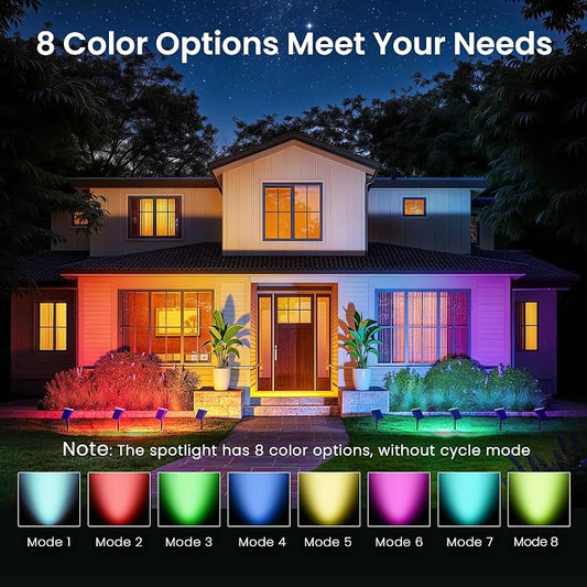 JEJOT Color Changing Solar Spot Lights Outdoor Waterproof IP65,8 Lighting Modes Multicolor RGB Christmas Spotlight for Porches Yard Gardens Landscape Deconrations-6 Pack