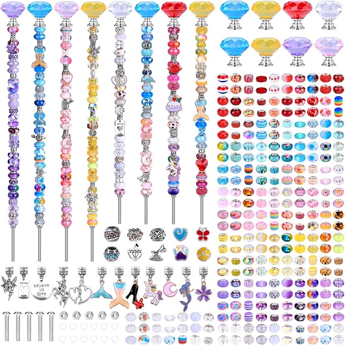 AIPRIDY DIY Crystal Beaded Fairy Wand Garden Stakes Kit, Colorful Decorative Wands with Assembly Guide, 12 or 10 Inch Threaded Rods,Outdoor Garden Decoration Set (208, Six Color)