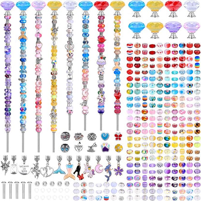 AIPRIDY DIY Crystal Beaded Fairy Wand Garden Stakes Kit, Colorful Decorative Wands with Assembly Guide, 12 or 10 Inch Threaded Rods,Outdoor Garden Decoration Set (208, Six Color)