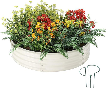 ZFHgarden Galvanized Metal Planter Round Raised Garden Bed Kit for Gardening Outdoor，2x2x1ft Grow Garden Box Raised Flower Bed，Round Galvanized Planter Outdoor Metal Fire Pit Ring White