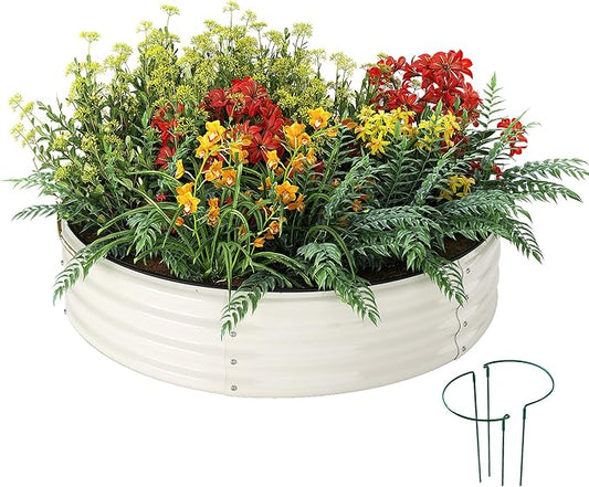 ZFHgarden Galvanized Metal Planter Round Raised Garden Bed Kit for Gardening Outdoor，2x2x1ft Grow Garden Box Raised Flower Bed，Round Galvanized Planter Outdoor Metal Fire Pit Ring White