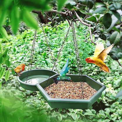 Hanging Bird Bath，2 in 1 XL Hanging Bird Feeder & Birds Bath for Outside, Birds Water Feeder,Tray for Outdoors Garden Patio Decoration