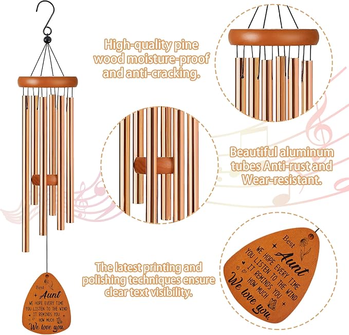 Aunt Wind Chime for Outside: Thoughtful Birthday Christmas Thank You Gifts for Aunt, Outdoor Metal Wind Chimes, Home Garden Patio Yard Decor