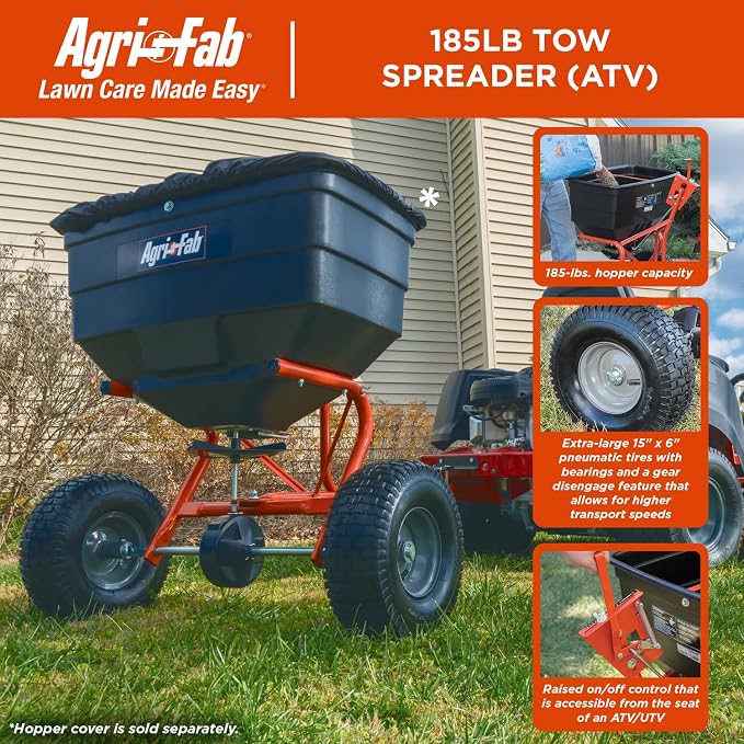 Agri-Fab Tow Behind ATV/UTV Broadcast Spreader for Seed, Fertilizer, Salt and Ice Melt, 185 lb Capacity with 12 Ft Spread Width