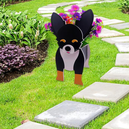 Black and White Chihuahua Dog Planter Pots, 9.84 x 5.91 x 13.46 in | Dog Flower Pot, Cute Animal Shaped Plant Pot, Gifts for Women & Pet Lovers, Indoor Outdoor Garden Home Office Decor