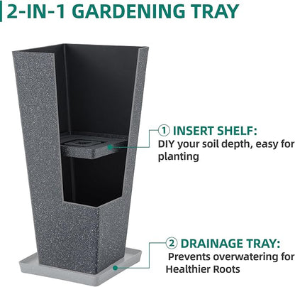 Autodaya 28" Tall Planters Set of 2 Black Terrazzo Plastic Flower Pots | Large Weather-Resistant Planters for Patio, Porch, Garden, Front Door, Indoor Spaces, and Christmas Decor