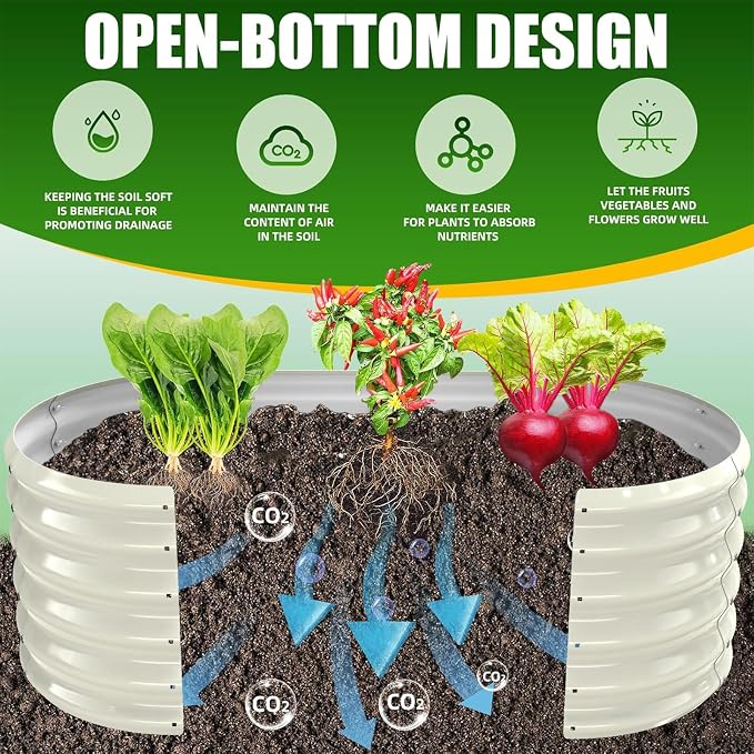 TBMLC 17" Tall Elevated Oval Metal Raised Garden Bed - 4ft x 2ft in Size and 0.8MM Thick Durable Planter Bed/Box for Vegetables Flowers Succulent at Patio/Garden Outdoor (White, 4X2X1.4 FT)
