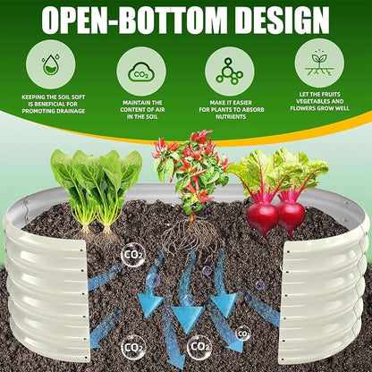 TBMLC 17" Tall Elevated Oval Metal Raised Garden Bed - 4ft x 2ft in Size and 0.8MM Thick Durable Planter Bed/Box for Vegetables Flowers Succulent at Patio/Garden Outdoor (White, 4X2X1.4 FT)