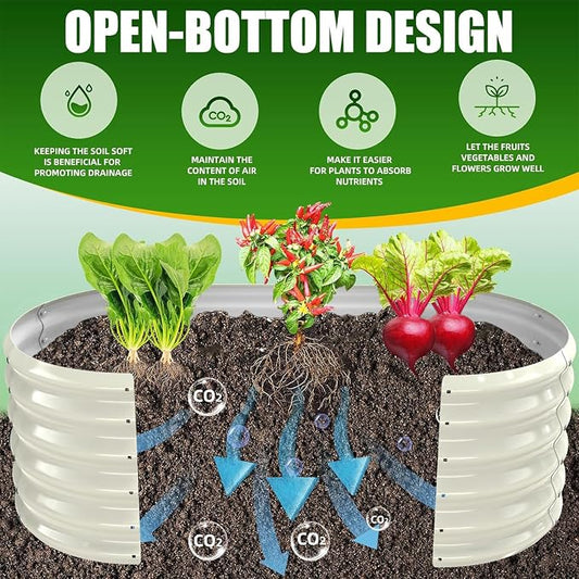 TBMLC 17" Tall Elevated Oval Metal Raised Garden Bed - 4ft x 2ft in Size and 0.8MM Thick Durable Planter Bed/Box for Vegetables Flowers Succulent at Patio/Garden Outdoor (White, 4X2X1.4 FT)