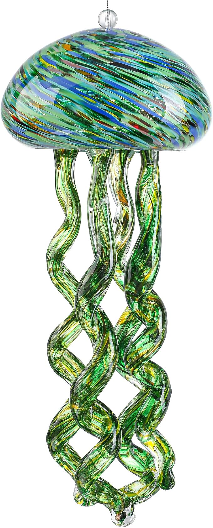 Sea Blown Glass Wind Chimes for Outside Jellyfish Ocean Wind Chimes 10 Inch | Ocean Beach Themed Crystal Wind Chime Gift Sea Glass Wind Chimes Hanging Decor for Patio, Window & Garden