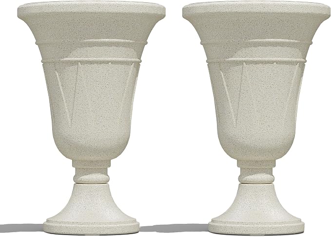 23" Tall Planters for Outdoor Plants Set of 2, Planter with Drainage Holes and Trophy Design, Large Outdoor Planters for Porch, Garden, Beige