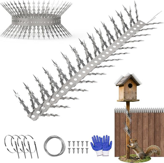 Deecam 80in Stainless Steel Bird Spikes, Squirrel Proof Baffle for Bird Feeders, Pigeon Deterrent Spikes for Roof Fence Garden Wall to Keep Birds Squirrels & Raccoon Away