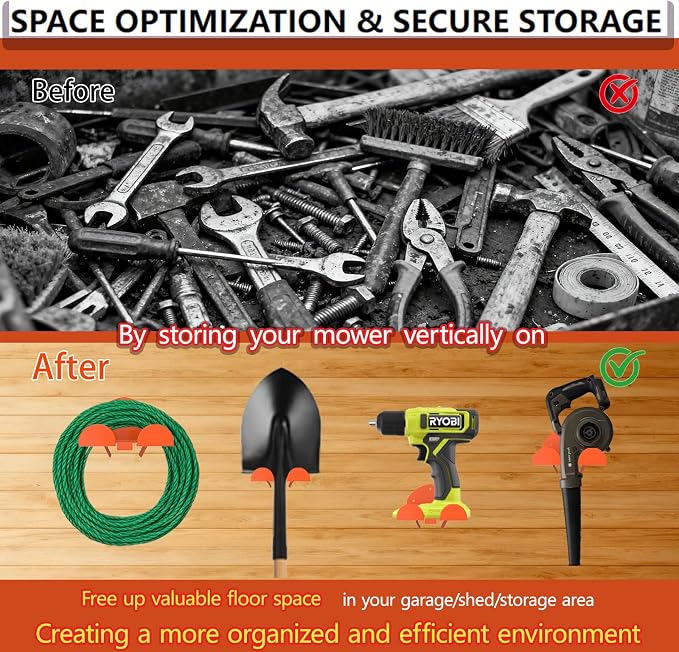 Garage Organizer Wall Hanger - Heavy Duty Garage Storage Trimmer Rack, Garden Power Tool Holder for Weed Whackers, Grass Trimmer, Hedge Trimmer, Grass Trimmer, Garage Tools, 3 Pack(Orange)