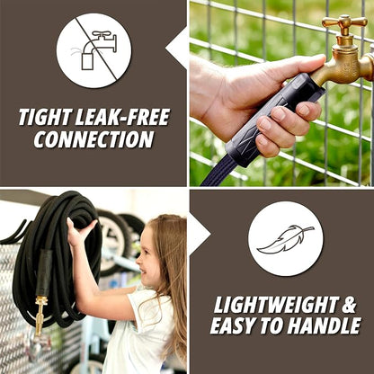 Hydrosteel PRO 50 Ft Heavy Duty Metal Garden Hose with Brass Nozzle | Made from 304 Stainless Steel, Flexible, Lightweight, Crush Resistant Fittings, Kink Free, 5/8” Diameter, 600 PSI Water Flow