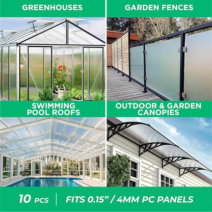 Polycarbonate Greenhouse Panels (H Connectors) - 0.15" Thick, Fits 4mm Twin-Wall Polycarbonate Panels, Join 2 Pieces of Panels Together, 4-Foot Length, 10 Pieces (H Connectors 4mm, 4ft)