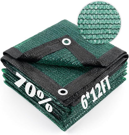 Cool Area 70% Sun Shade Cloth Mesh Tarp with Grommets for Plant Cover 6x12ft Patio Canopy Garden Pergola Greenhouse Car Barn Kennel Dark Green