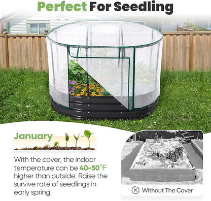 KING BIRD Raised Garden Bed with Cover Galvanized Oval Planter Garden Box Outdoor for Gardening, Vegetables, Flowers 4x3x1 Ft, White, GB-22W