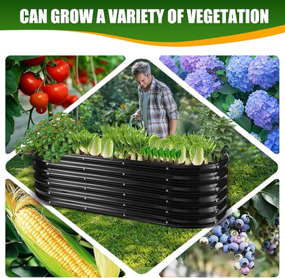 TBMLC 17" Tall Elevated Oval Metal Raised Garden Bed - 5ft x 2ft in Size and 0.8MM Thick Durable Planter Bed/Box for Vegetables Flowers Succulent at Patio/Garden Outdoor (Black, 5X2X1.4 FT)