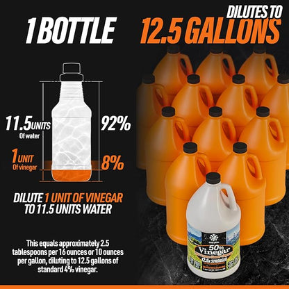 Calyptus 50% Pure Concentrated Vinegar | Maximum-Performance (12.5X) Power | Technical Grade | Dilutes Easily to 5% Acidity (1.5 Cups per Gallon) | Home and Outdoor Cleaning Concentrate | 1 Gallon