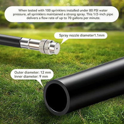 75Ft 1/2" Tubing High-Flow Drip Irrigation System, 360° Adjustable Garden Watering System with 40 Nozzles, Dual-Side Watering Kit for Raised Beds, Greenhouses & Efficient Plant Irrigation
