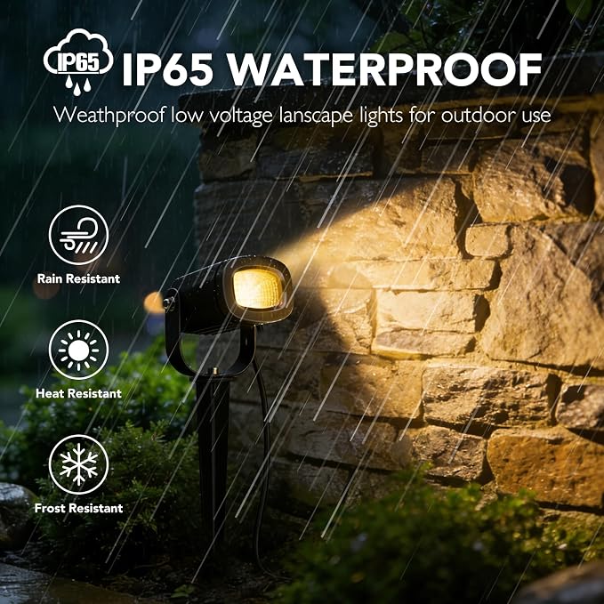 12W Low Voltage Landscape Lights 2700K Warm White LED Landscape Lighting IP65 Waterproof Spot Lights Outdoor Spotlights with Connectors for Garden Yard Tree, 8 Pack