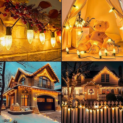 Brightown C9 Christmas Lights Outdoor 2 Pack, Total 162ft 200LED Warm White | with Timing & Memory, 8 Modes, Connectable, Waterproof - C9 Christmas Lights for Indoor Outside Tree Home Yard Decoration