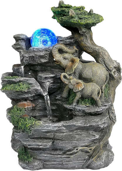 BEAMNOVA Tabletop Fountain, Indoor Water Feature with Elephant Sculpture & Spinning Ball, Feng Shui Relaxation Fountain for Home Office Desk Decor, Soothing Water Sounds, Quiet Pump