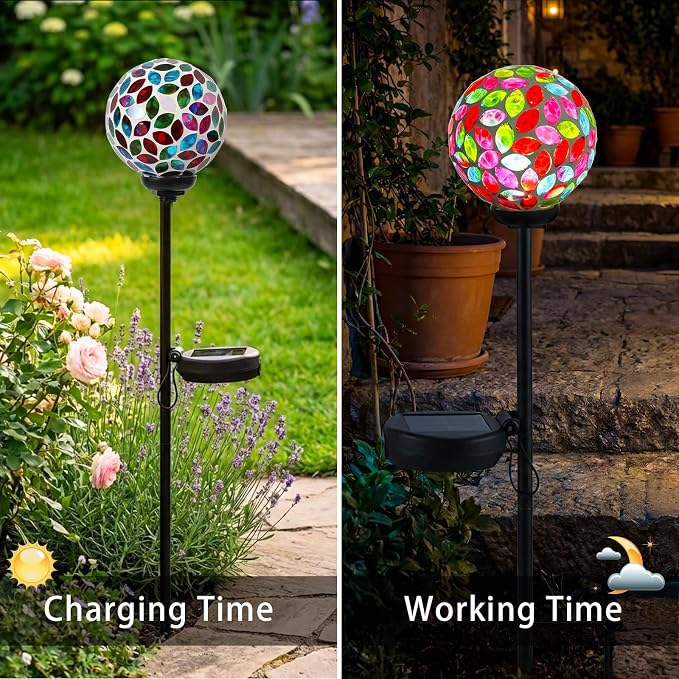 VCUTEKA Solar Lights Outdoor Decorative - Waterproof Mosaic Solar Garden Light, LED Pathway Stake for Landscape Lawn Patio Yard, Solar Globe Lights Outdoor, 1 Pack Green Red