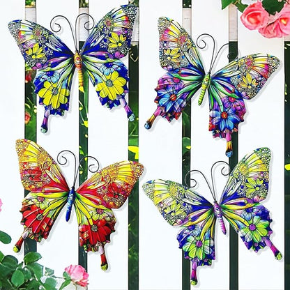 RLPZDWH Metal Butterfly Wall Art Decor, 4 Pack | 3D Metal Butterflies Outdoor Wall Art Sculpture for Garden Fence ,Yard, Backyard, Outside Wall, Patio and Balcony Decor