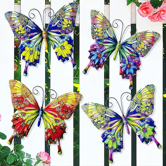 RLPZDWH Metal Butterfly Wall Art Decor, 4 Pack | 3D Metal Butterflies Outdoor Wall Art Sculpture for Garden Fence ,Yard, Backyard, Outside Wall, Patio and Balcony Decor