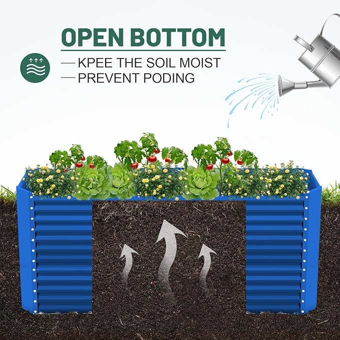 Land Guard 6x3x3ft Rectangular Galvanized Raised Garden Beds, Large-Capacity Metal Planter Box Outdoor, Durable Deep Raised Garden Bed 3ft Tall, Raised Beds for Gardening Vegetables, Royal Blue
