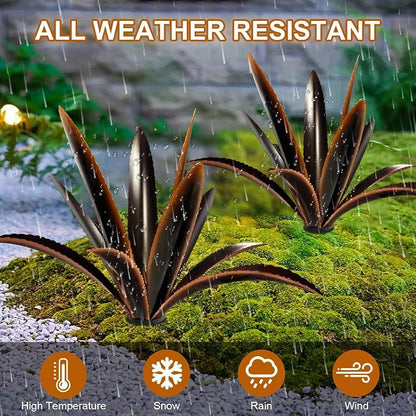 TOMBABY Enlarge Thickened Wind Resistant Metal Agave Garden Art Country Garden Sculpture Statue Outdoor Decoration Agave Metal Plant Courtyard Lawn Ornament Gift (1, 12 Leaves Black)