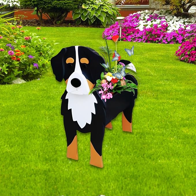 Bernese Mountain Dog Planter Pots, 9.84 x 7.3 x 17 Inches | Large Dog Flower Pot, Cute Animal Shaped Plant Pot, Gifts for Women & Pet Lovers, Indoor Outdoor Garden Home Office Decor