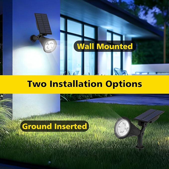T-SUN Solar Spot Lights Outdoor, 2 Pack Solar Landscape Spotlights, Adjustable 2-in-1 Spotlights for Yard & Garden, IP65 Waterproof Dusk to Dawn Solar Lights for Trees, Pathway, Driveway(White-2 Pack)