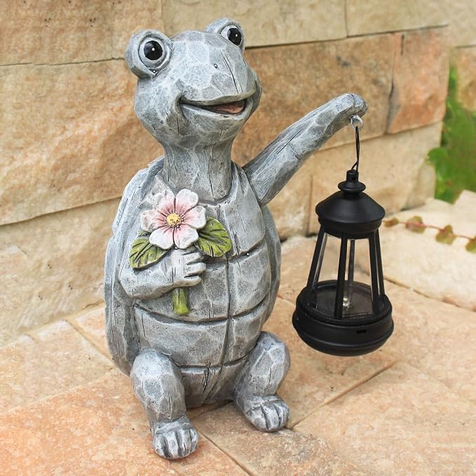 Solar Garden Outdoor Statues Turtle with Lights Resin Statue with Solar Lantern, Decorative Lawn, Yard Outdoor Decoration and Gifts (Turtle 2)