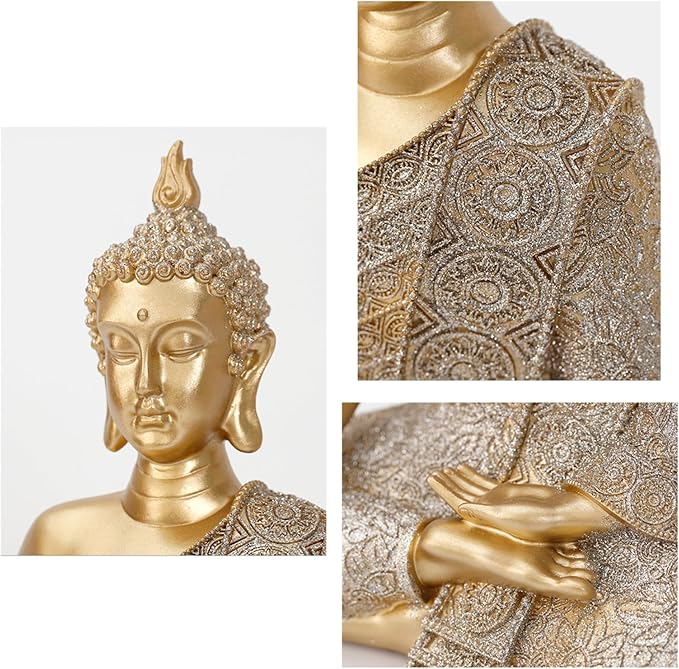 Golden Buddha Figurine - Meditating Seated Buddha Statue - resin Figurine | YOUERDA; Yoga Meditation Room Home Decor, Altar Spiritual Decoration Asia Sculpture for Garden, Patio, Deck, Yard Art