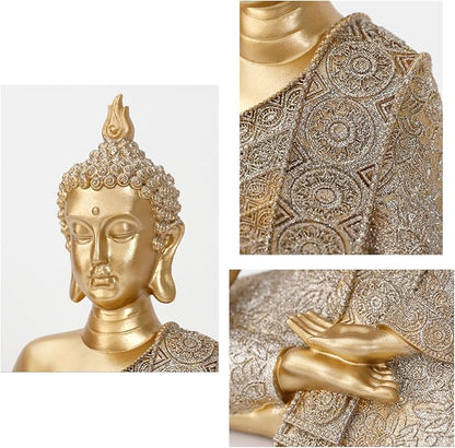 Golden Buddha Figurine - Meditating Seated Buddha Statue - resin Figurine | YOUERDA; Yoga Meditation Room Home Decor, Altar Spiritual Decoration Asia Sculpture for Garden, Patio, Deck, Yard Art