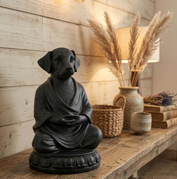 Bellaa Dog Statue Meditating Zen Buddha Yoga Pose Figurine, 6 Inch Resin Sculpture for Indoor Living Room & Outdoor Garden Decor, Mindfulness Monk Namaste Animal Gift 29608
