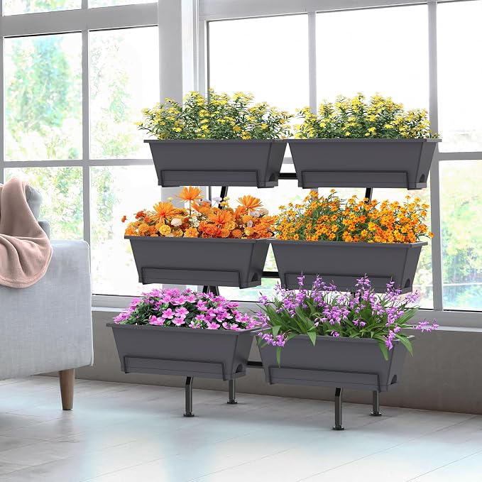 Sunexinlo Vertical Garden Planter Freestanding Raised Bed for Herbs Flowers Vegetables, Indoor Outdoor for Patio Balcony Deck