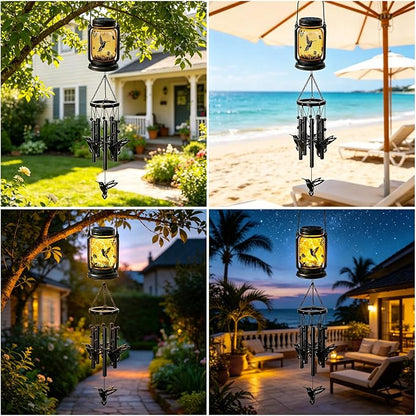 2 Pack Solar Hummingbird Wind Chimes for Outside, Birthday Mother' s Day Gifts for Mom Women Grandma,Solar Hummingbird Wind Chime Light Hanging Wind Chimes Outdoor,IP65 Waterproof, Yard Garden Terrace