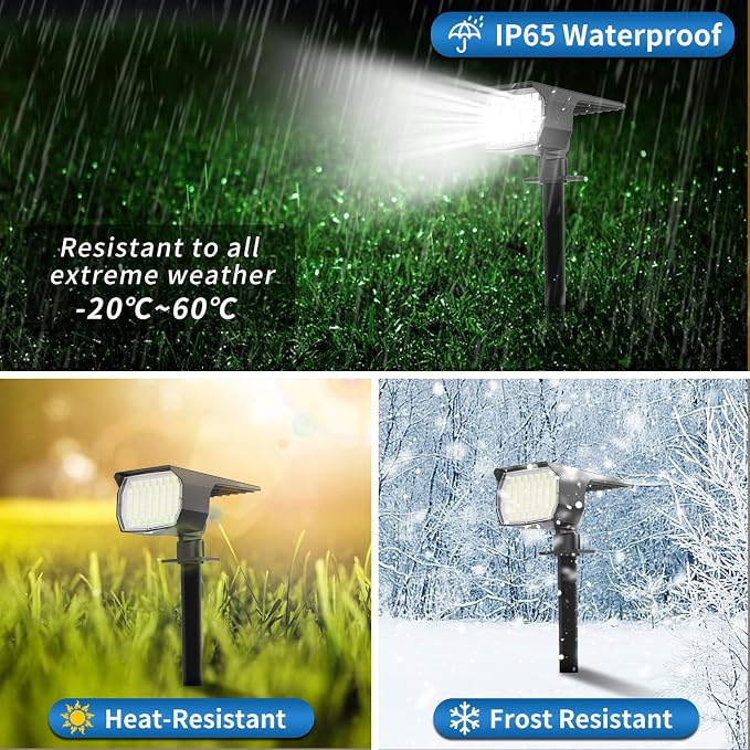 WENATY Solar Spot Lights Outdoor Waterproof IP65, 2 Pack Landscape Spotlights with 46 LEDs, 3 Modes Auto On/Off Solar Powered Flood Lights for Outside Pathway, Yard, Garden, Walkway (Cool White)