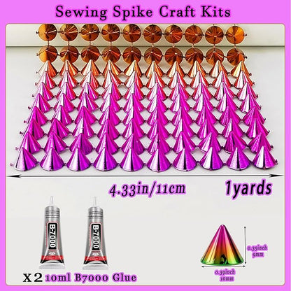 Spike for Crafts Stude for Clothing, 1 Yard Rainbow Spike Stud with Glue, Cone Flatback Plastic Trim Mesh for Holloween Party Decoration Costume DIY Crafts