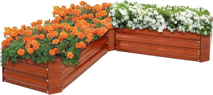 Sunnydaze Galvanized Raised Garden Bed Kit - 5x5x1 ft Outdoor Raised Garden Bed - Metal Planter Box for Vegetables, Flowers, Herbs - Woodgrain - L-Shaped