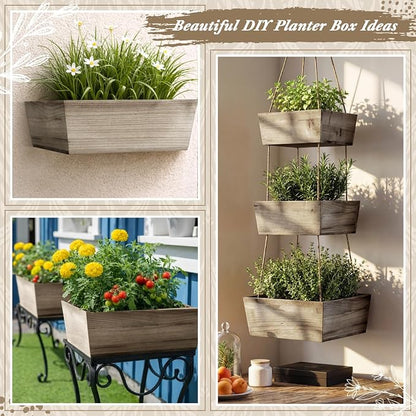 Dandat 2 Set Wooden Centerpiece Box for Wedding Table Decor 12 Inch Rustic Wood Planter Box with Removable Plastic Liner Flower Boxes for Party Wedding Baby Shower Home Garden Decor(Brown)