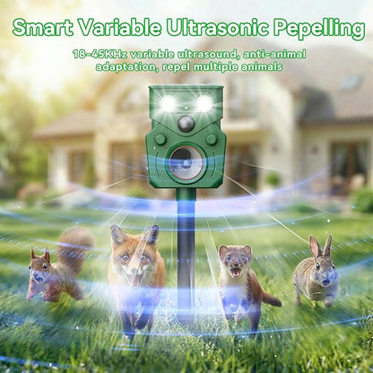Solar Ultrasonic Animal Repellent Deer Repeller Repel Animals Outdoor Dog Repellent 2 Pack for Yard with Flashing Lights and 5 Working Modes for Garden Lawn Orchard