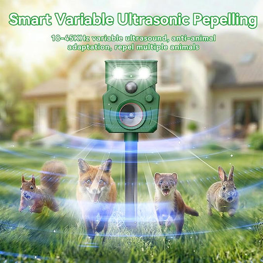 Solar Ultrasonic Animal Repellent Deer Repeller Repel Animals Outdoor Dog Repellent 2 Pack for Yard with Flashing Lights and 5 Working Modes for Garden Lawn Orchard